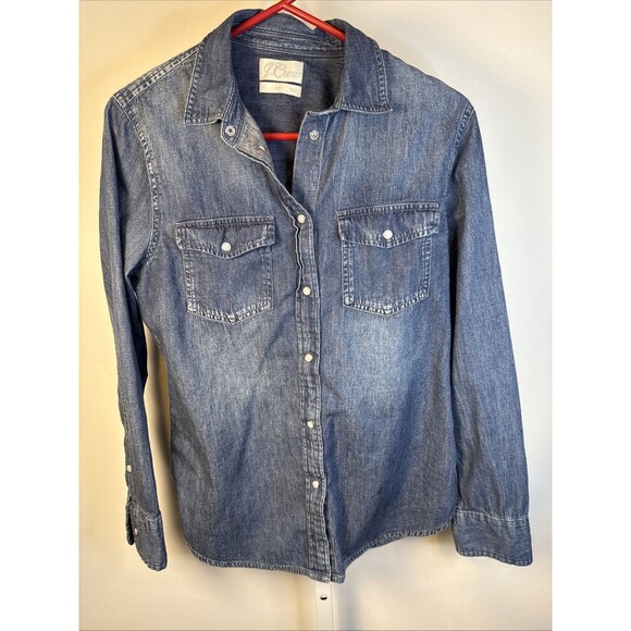 J. Crew Women's Small Slim Denim Chambray Western Shirt Pearl Snap Heavy - Picture 1 of 5